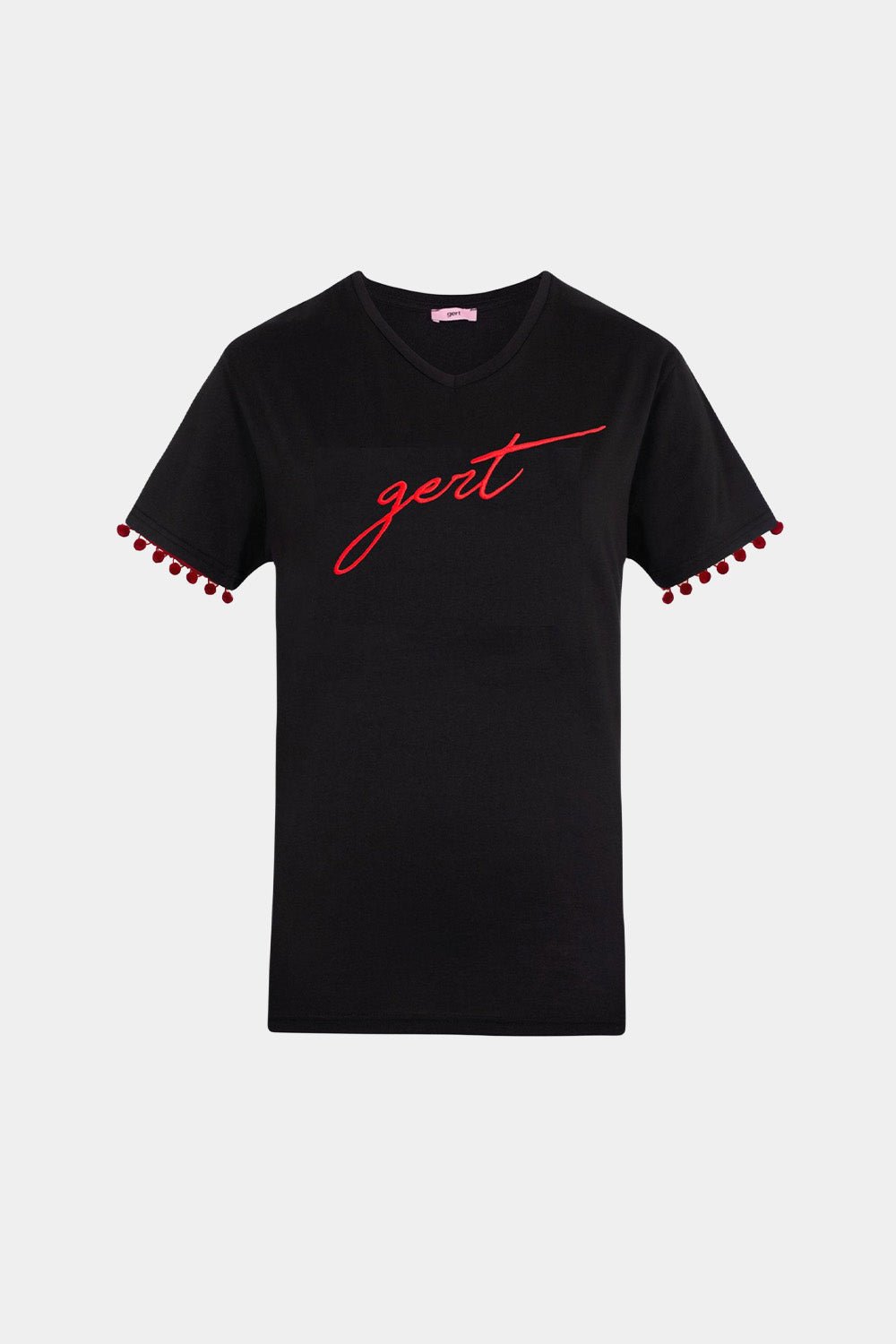 Black and Red Gert Pom Pom T-Shirt - Gert - Johan Coetzee