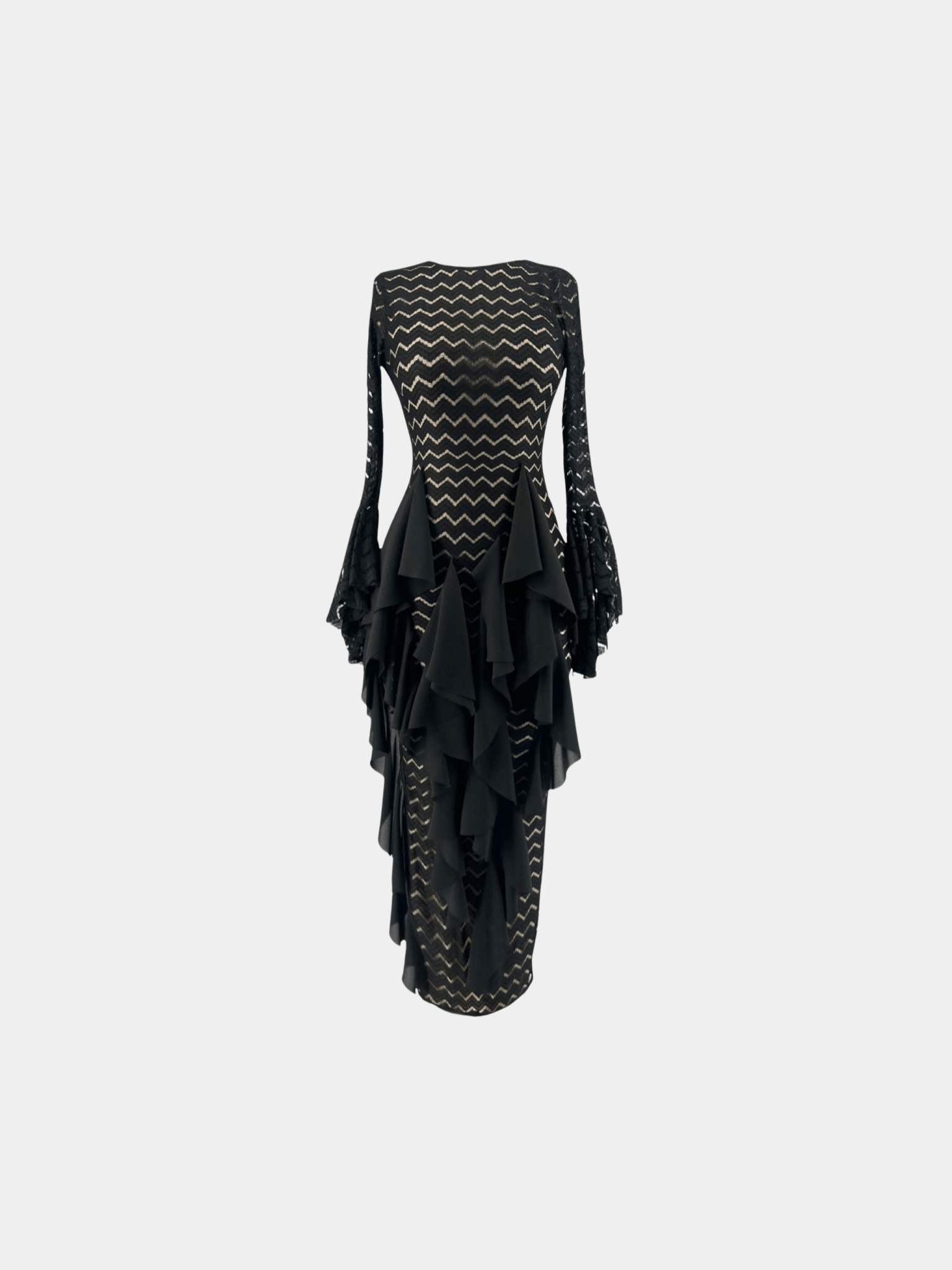 Black cascade bodycon dress