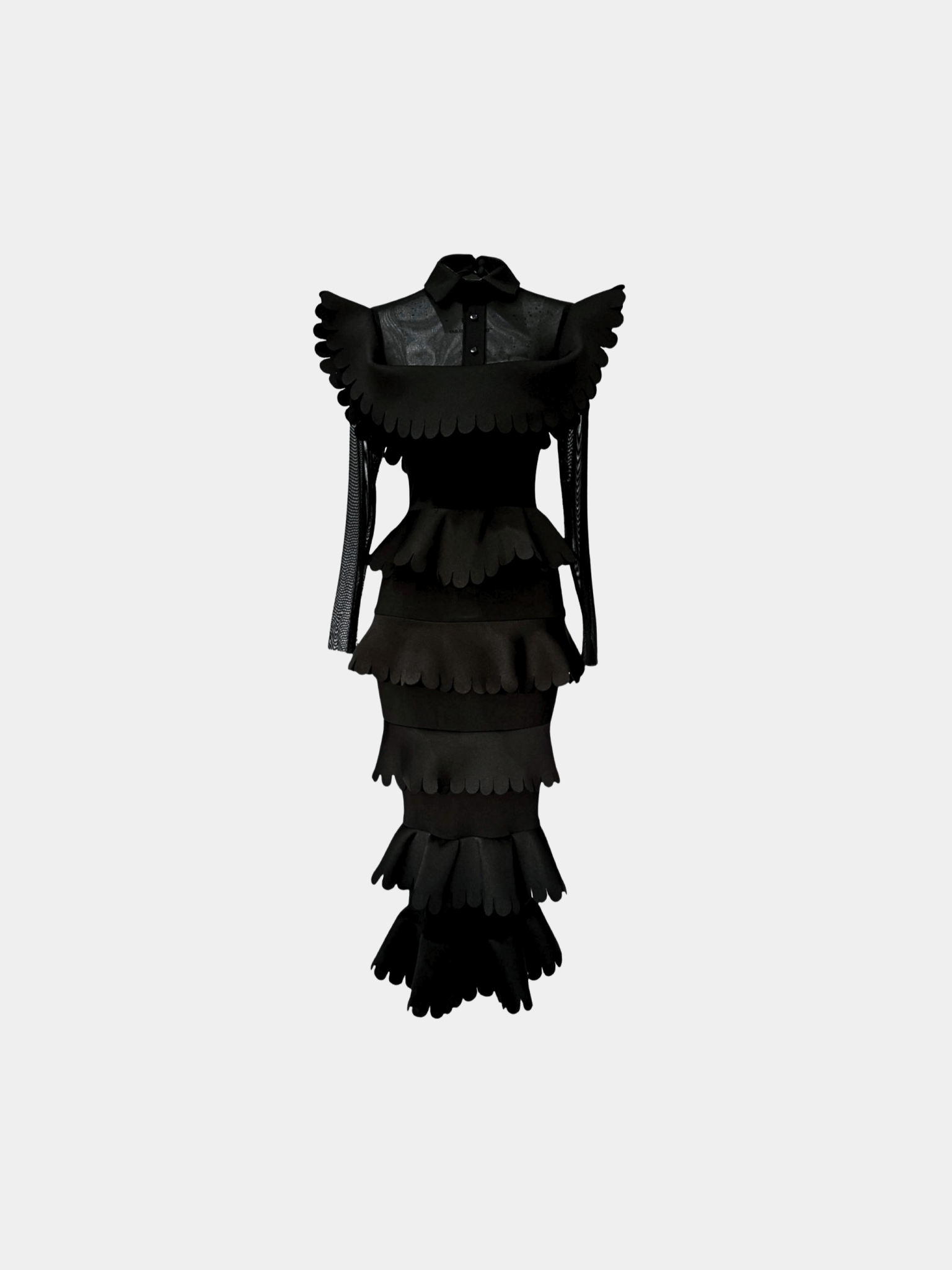 black wrap dress short sleeve Black Scalloped dress