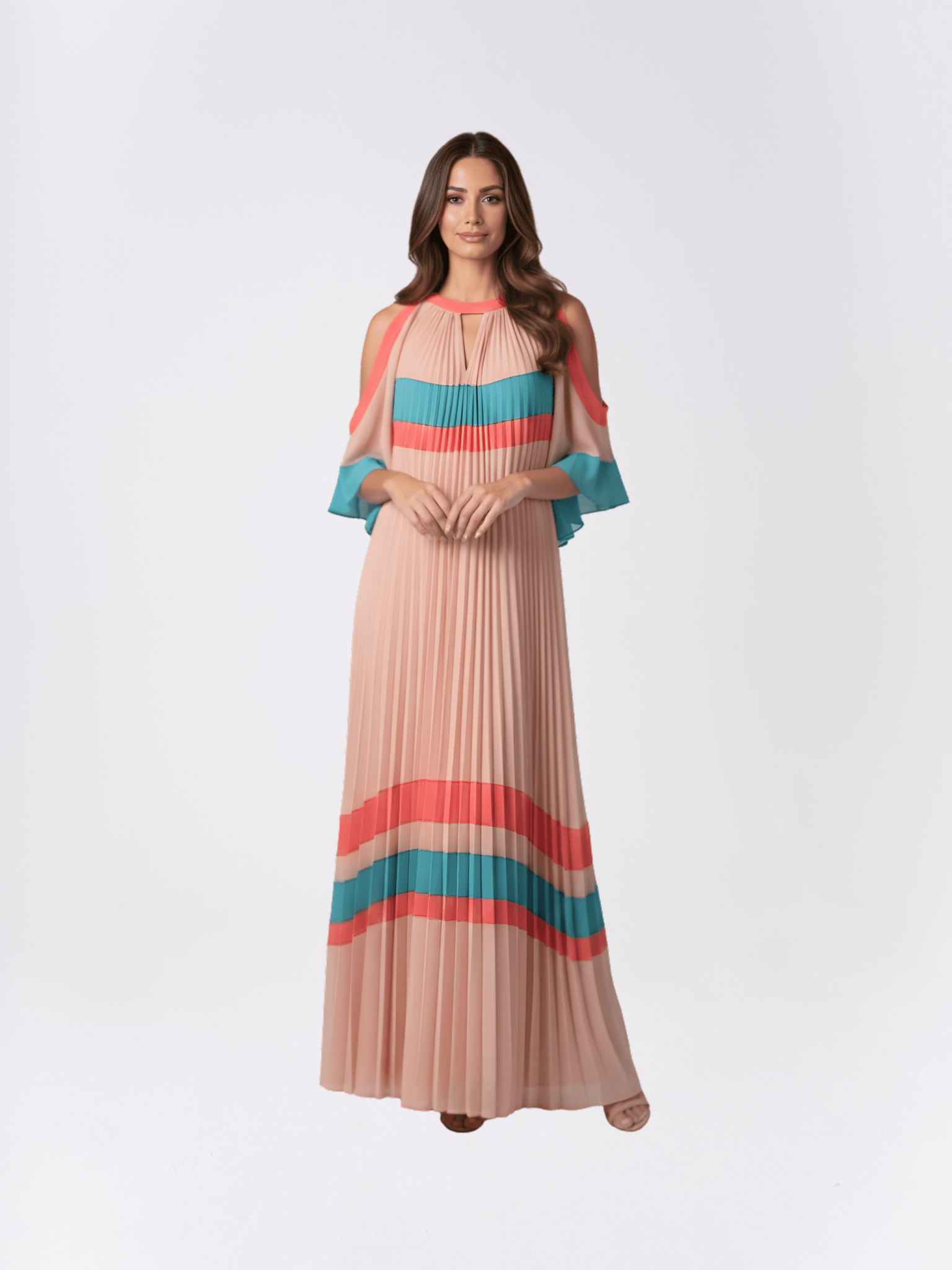 block colour maxi dress Colour Block Pleated Dress
