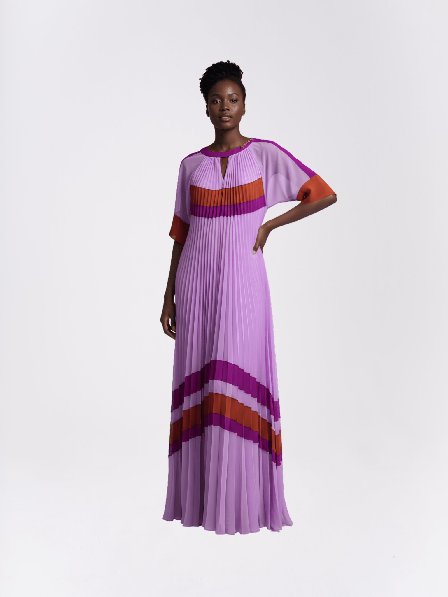 colour block pleated dress Long pleated colour block dress