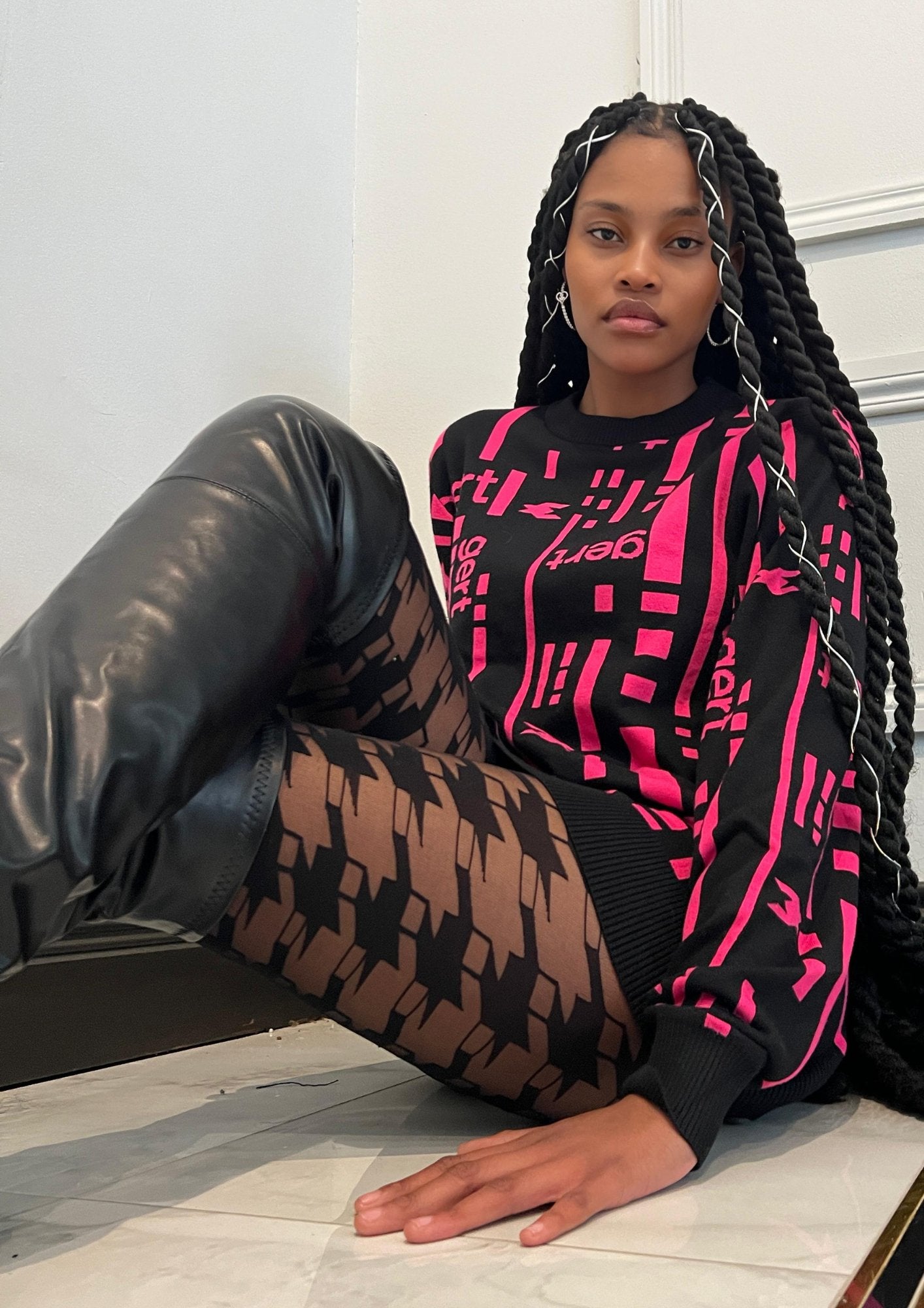 Crew Neck Raspberry & Black Sweater - Gert - Johan Coetzee