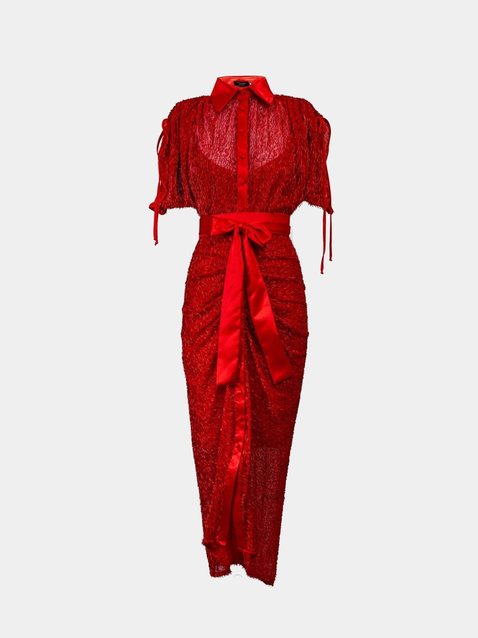 beaded ruched dress Ludivine Brown Ruched Maxi Dress with Beaded Straps