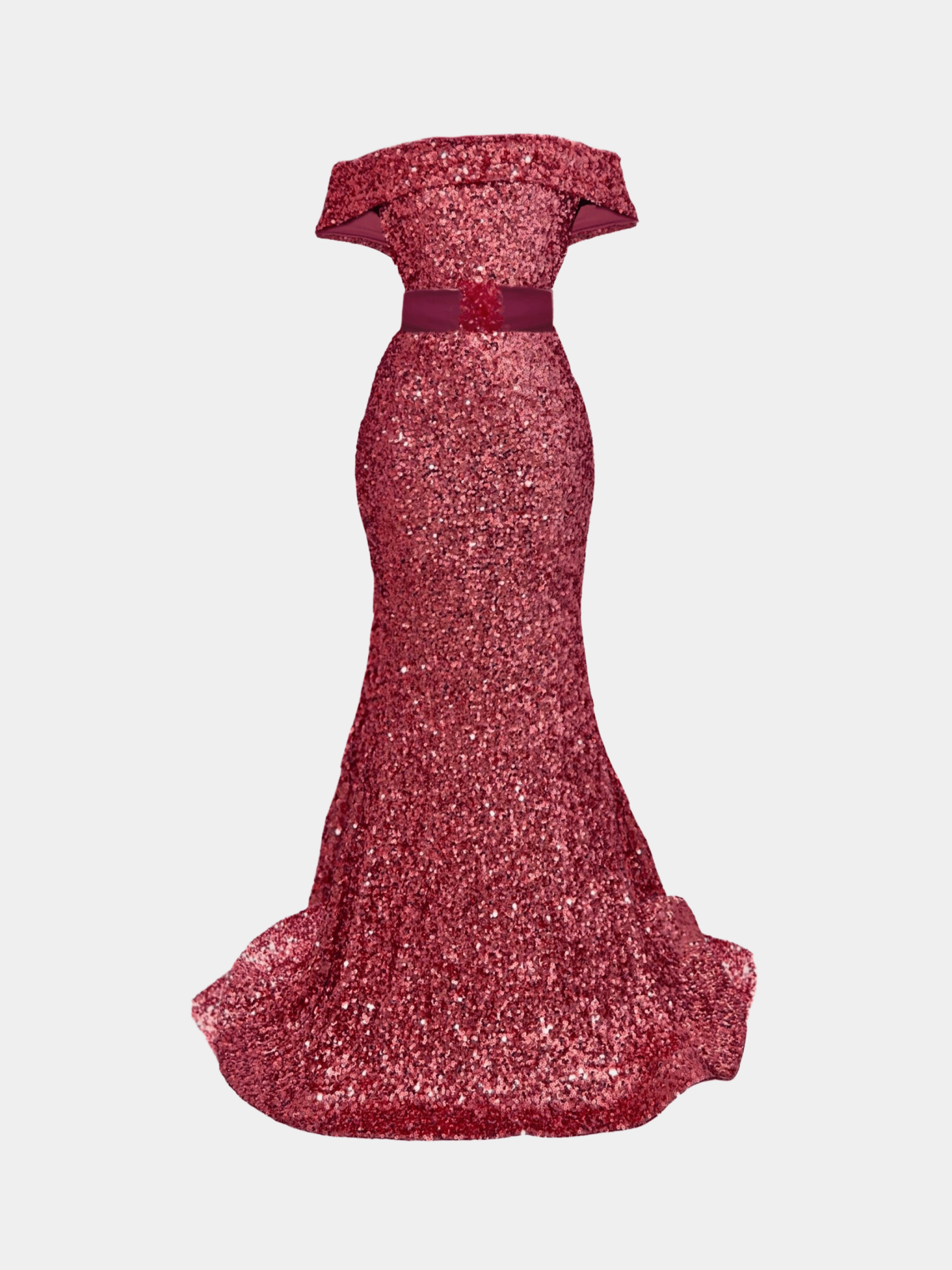Off-Shoulder Sequin Dress-Red Off-Shoulder Sequin Dress-Red