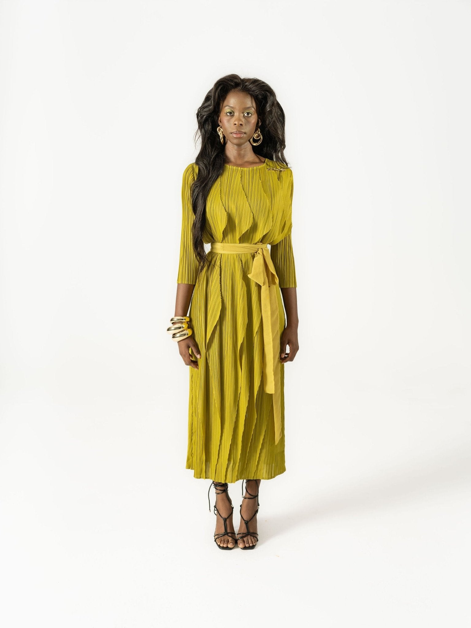 pliss pleated recycled polyester blend dress Beige cape dress with draped details