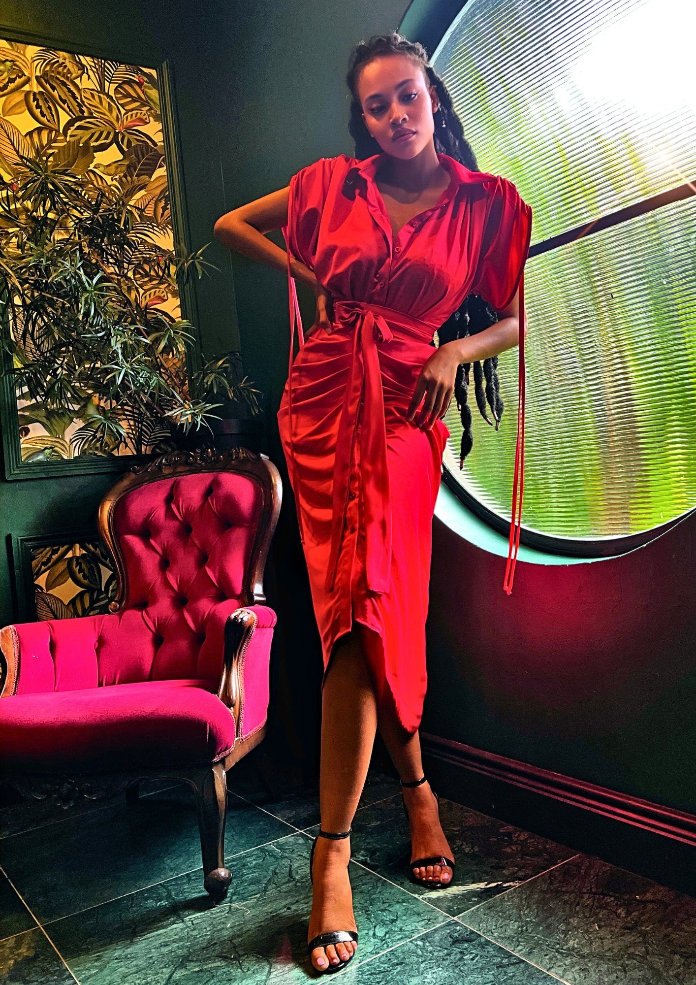 Red Ruched Shirt Dress - Gert - Johan Coetzee