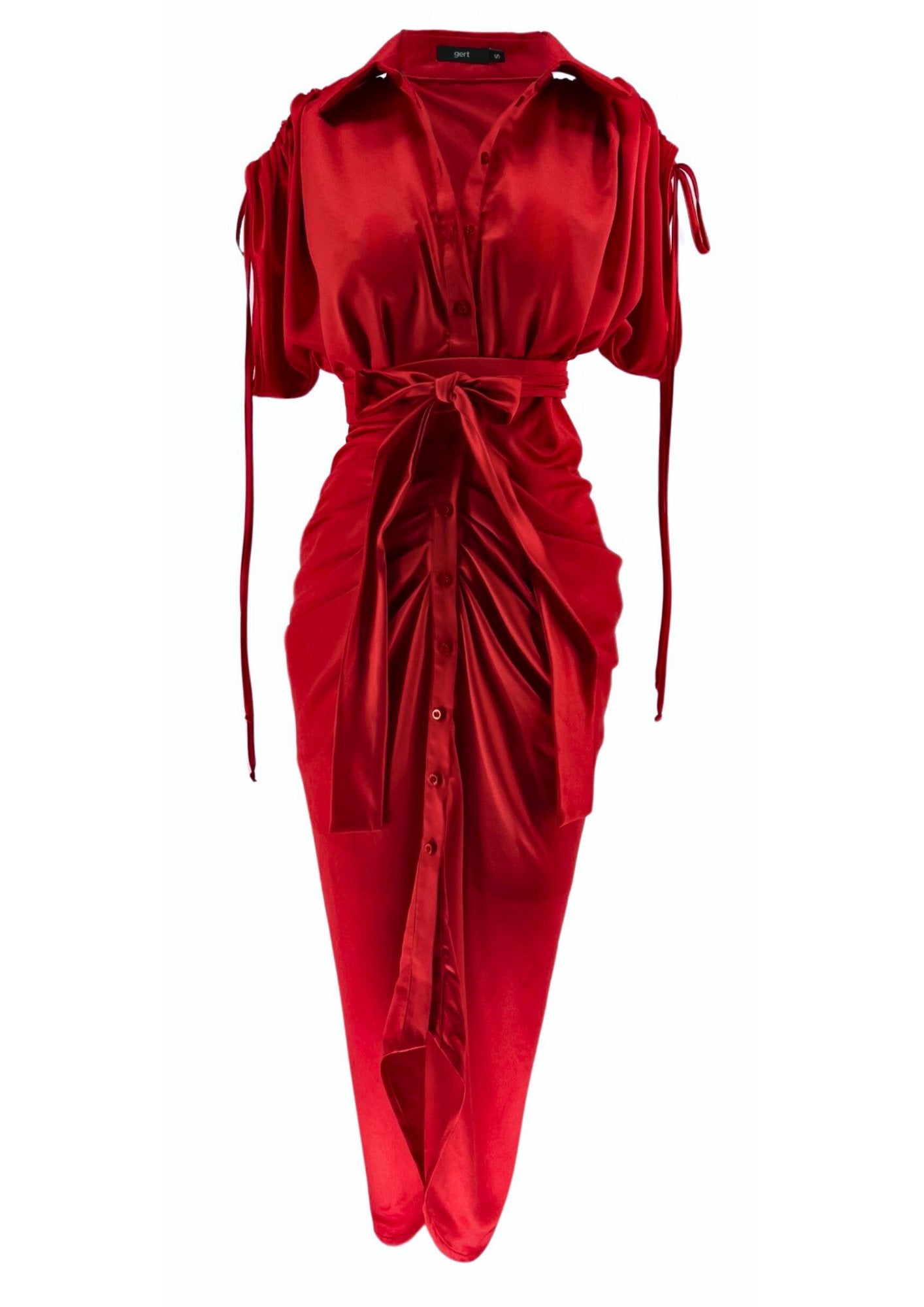 Red Ruched Shirt Dress - Gert - Johan Coetzee