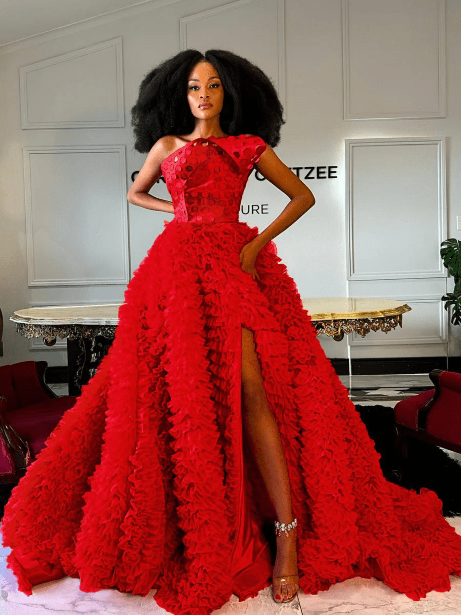 Ruffle tulle Gert-Johan Coetzee gown