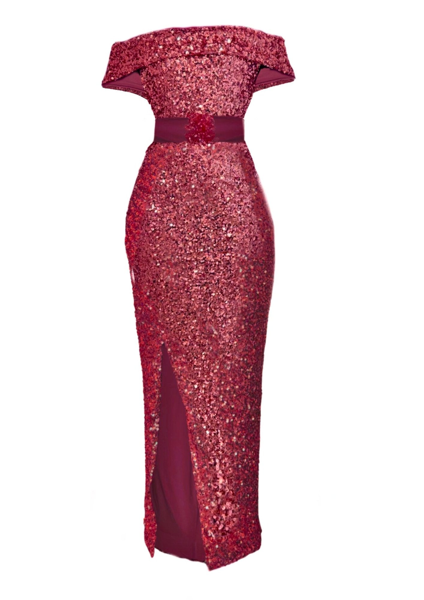 Sequins Rhinestones Sheath Dress With Slit Red Plus Size