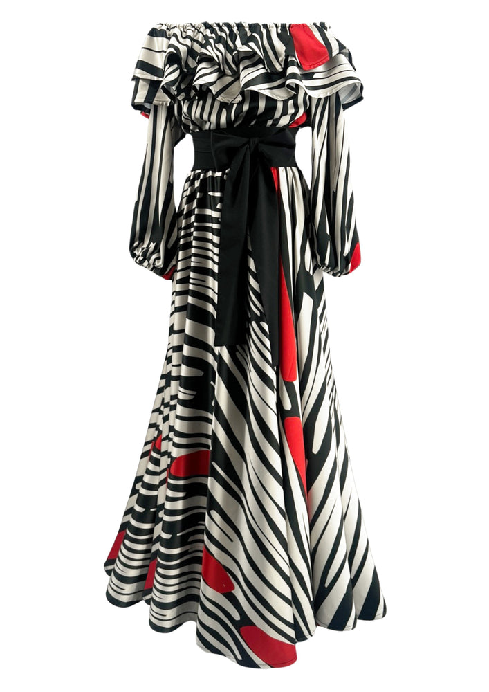 Off the Shoulder Maxi dress- Zebra Print