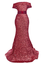 Off-Shoulder Sequin Dress-Red