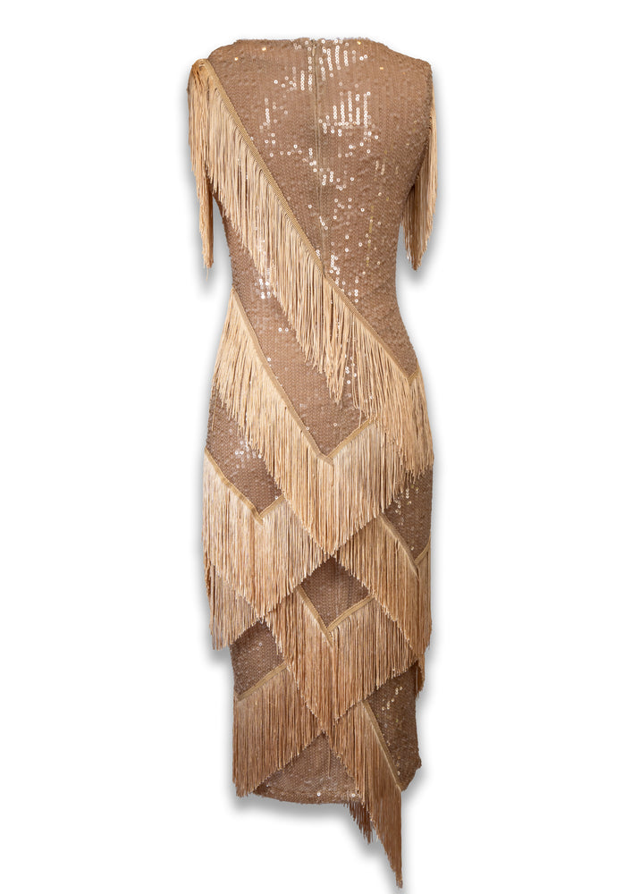 Gert-Johan Coetzee sequin deco tassel dress - Champagne