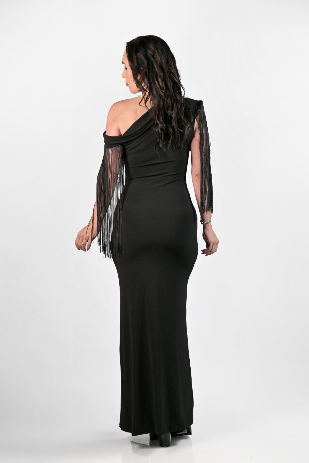 Off Shoulder Drape Dress- Black