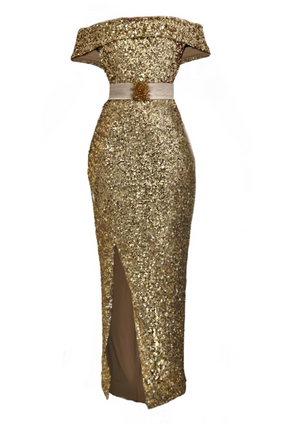 Slit Sequin Dress - Gold