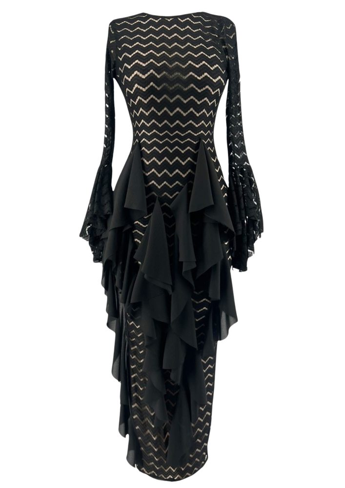 Black cascade bodycon dress