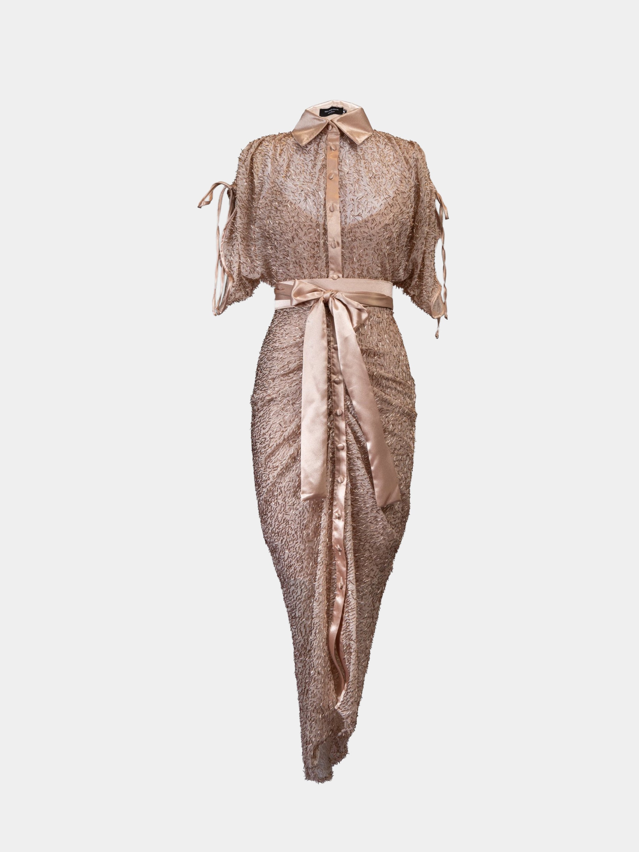 Gert-Johan Coetzee Beaded Ruched Dress - Champagne
