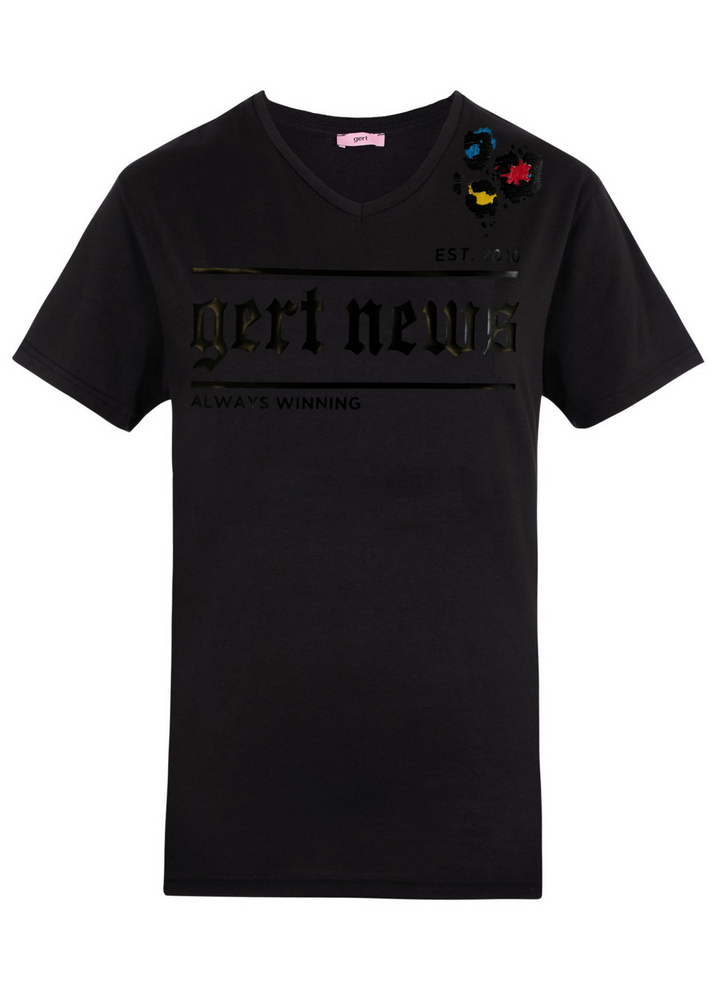 Black gert news T-shirt