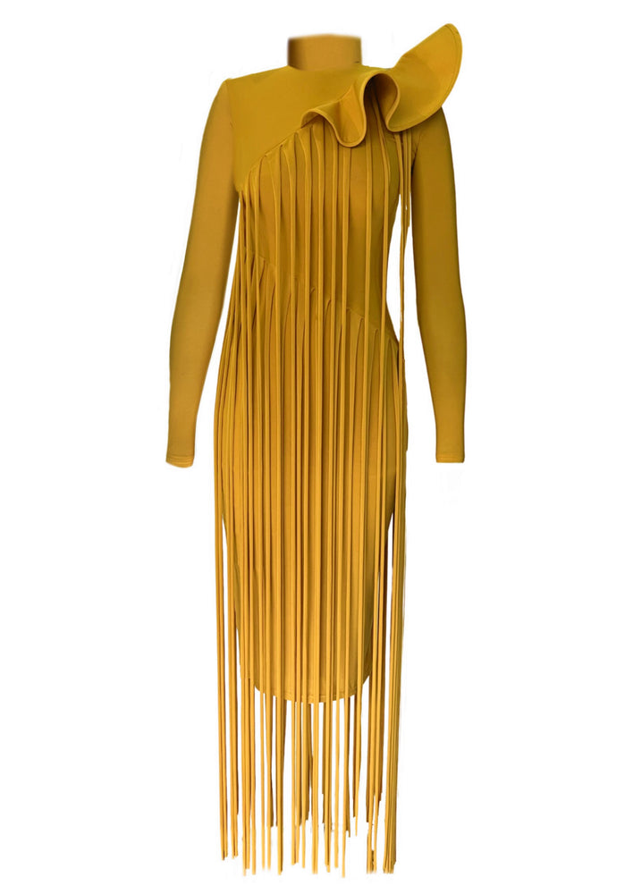 Mustard Fringe Dress