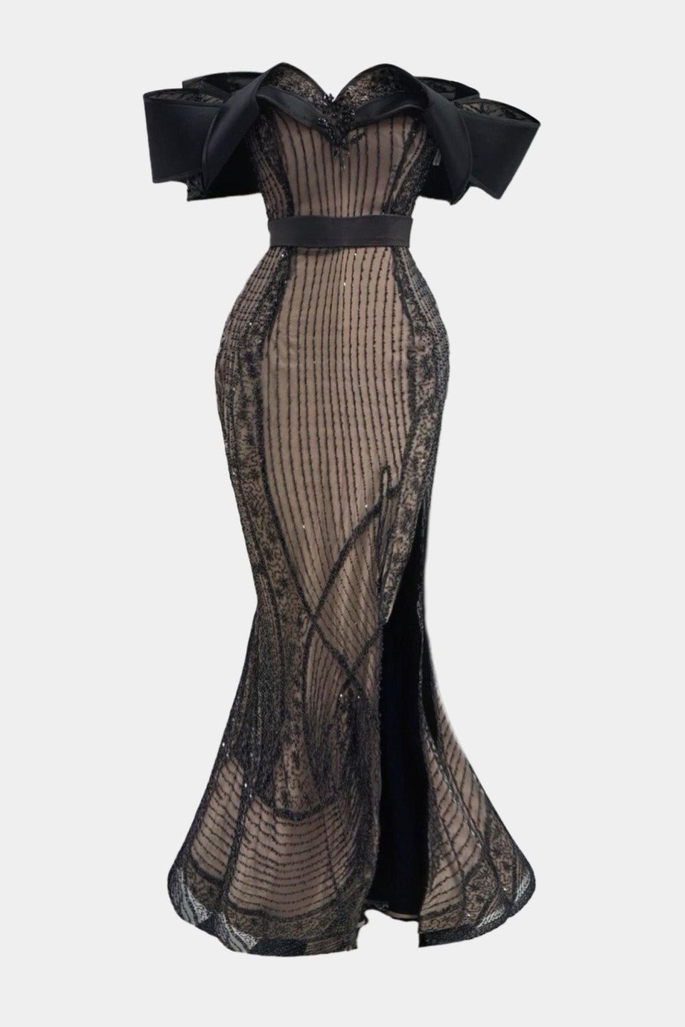 Beaded Gert - Johan Coetzee gown with twisted shoulder piece - Gert - Johan Coetzee