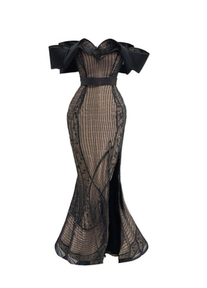 Beaded Gert - Johan Coetzee gown with twisted shoulder piece - Gert - Johan Coetzee