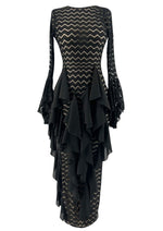 Black cascade bodycon dress