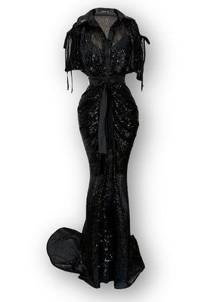 Black sequin ruched Shirt Dress - Gert - Johan Coetzee