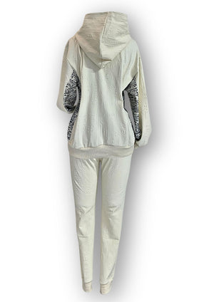 Cream Embossed Gert tracksuit with hoodie - Gert - Johan Coetzee