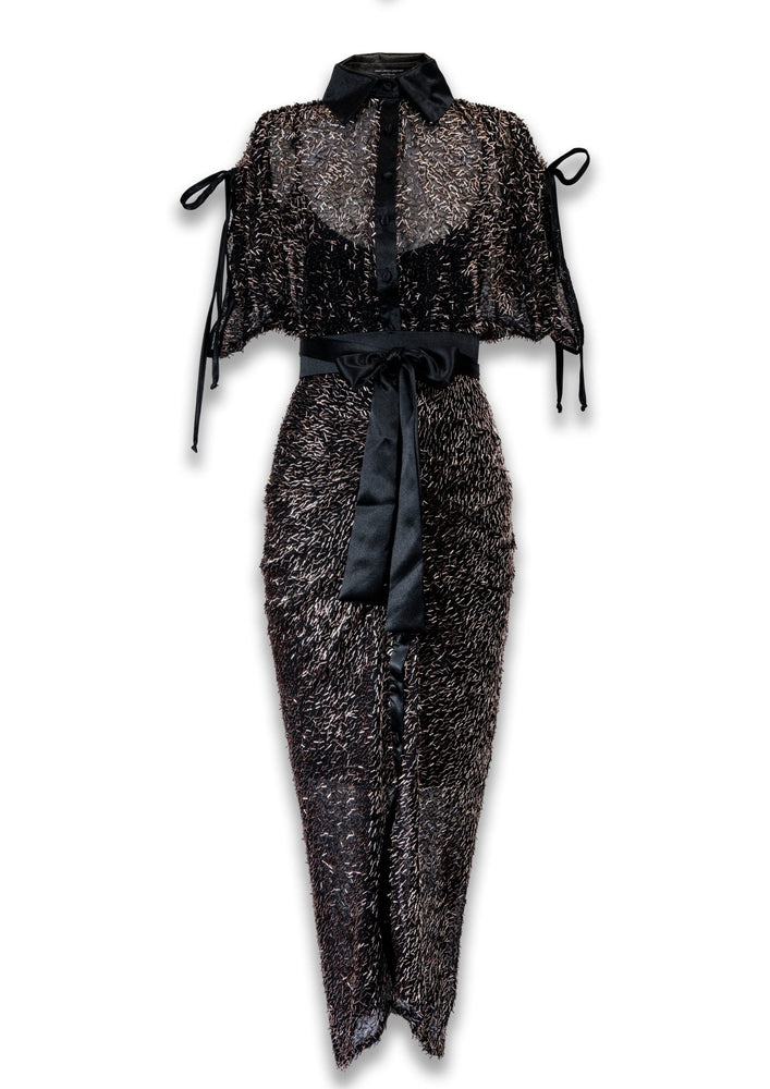 Gert - Johan Coetzee beaded ruched dress - Black & Gold - Gert - Johan Coetzee