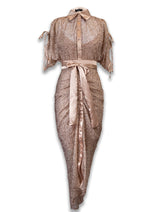 Gert-Johan Coetzee beaded ruched dress - Champagne