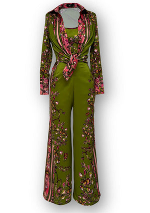 Gert - Johan Coetzee botanical olive palazzo pants - Gert - Johan Coetzee