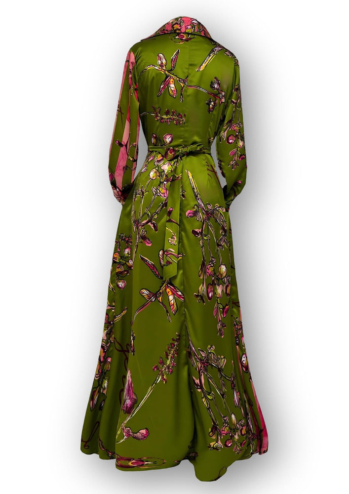 Gert - Johan Coetzee olive botanical asymmetrical shirt dress - Gert - Johan Coetzee