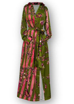 Gert - Johan Coetzee olive botanical asymmetrical shirt dress - Gert - Johan Coetzee