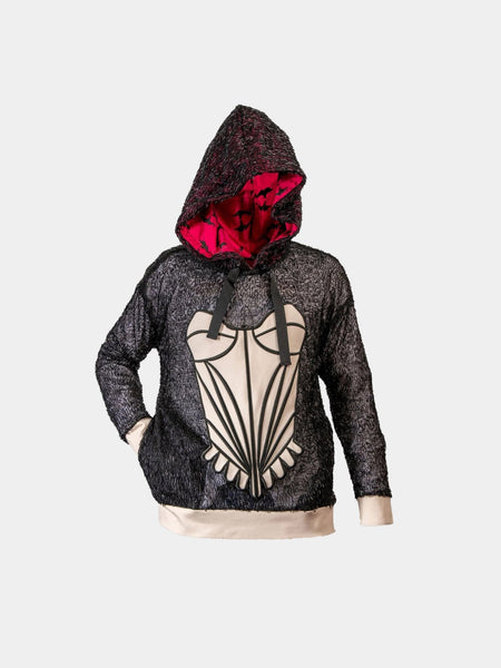 Metallic beaded corset hoodie