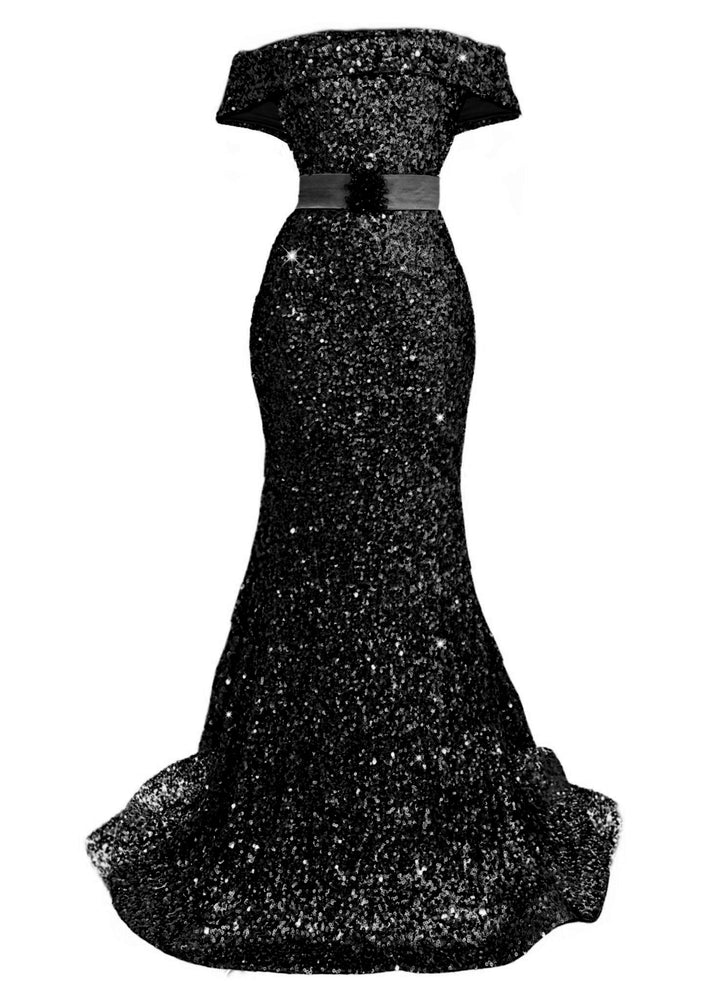 Off-Shoulder Sequin Dress-Black