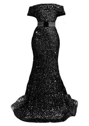 Off - Shoulder Sequin Dress - Black - Gert - Johan Coetzee