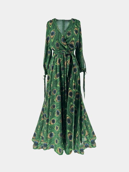 slim fit dress slacks Peacock Ruched Maxi Dress With Lace-Up Back main image 0