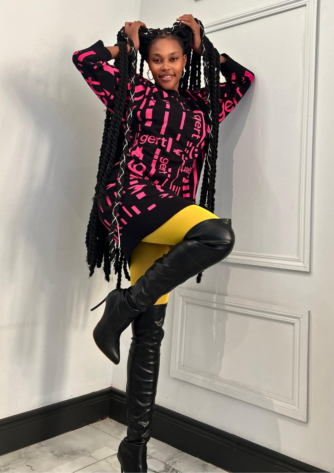 Rasberry and black Oversized Sweater Dress - Gert - Johan Coetzee