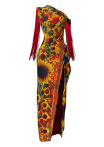 Off Shoulder Drape Dress- Sunflower Print