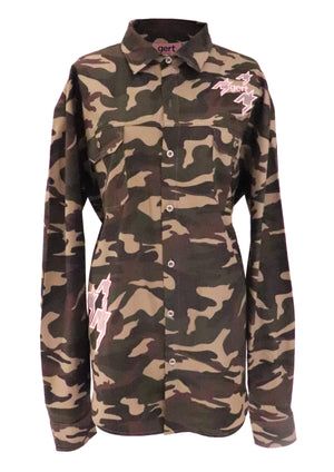 Oversized Camo Cotton Shirt (corset sold separately)
