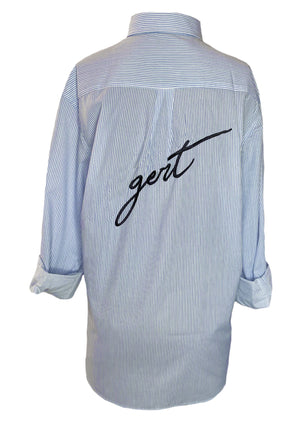 Pinstripe Oversized Cotton Shirt with Gert Embroidery