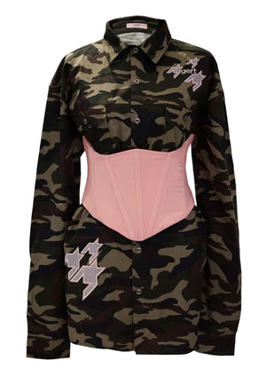 Oversized Camo Cotton Shirt (corset sold separately)