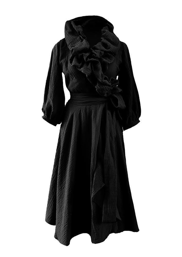 Cotton Wrap Dress - Black