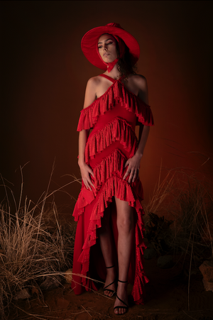 Halter Frill Dress Red