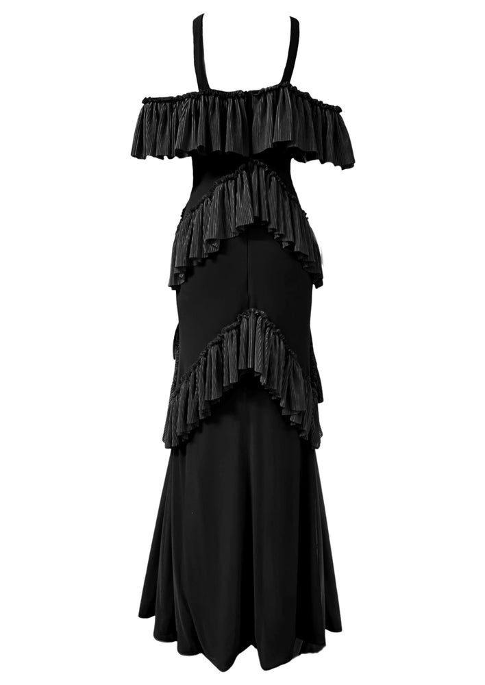 Halter Frill Dress Black