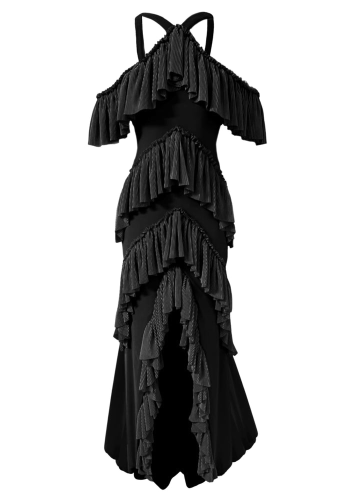 Halter Frill Dress Black